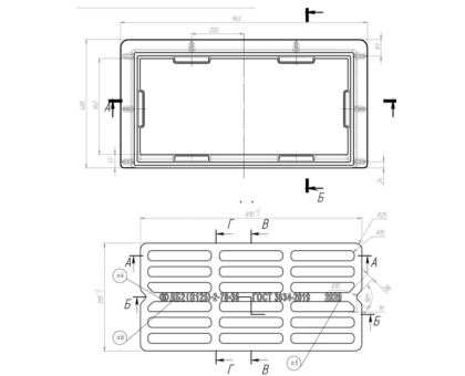 Дождеприемник чугунный прям. 975х509х120 (Кронтиф), 125 кН (ДБ2)