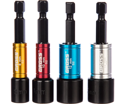 Набор бит с торцевыми головками 8, 10, 12, 13 мм, магнит, Nut-Driver S2// Gross 11627										