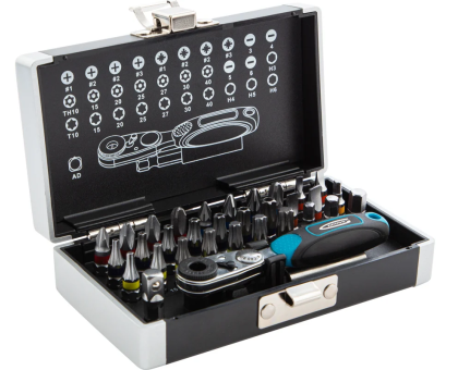 Набор бит, 1/4", магнитный адаптер, сталь S2 пластиковый кейс, 33 предм.// Gross 11365										