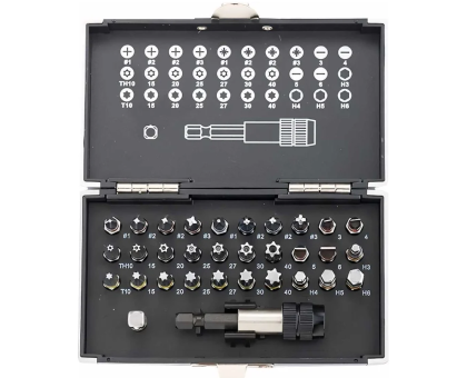 Набор бит, магнитный адаптер, сталь S2, пластиковый кейс, 32 предм.// Gross 11363										