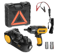 Домкрат электрогидравлический &laquo;3 в 1&raquo; (1,5 т), 12В, с гайковертом электрич, в наборе//Denzel 51190