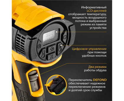 Фен технический HG-2000E, 2000 Вт, 2 режима, LCD дисплей// Denzel 28007				