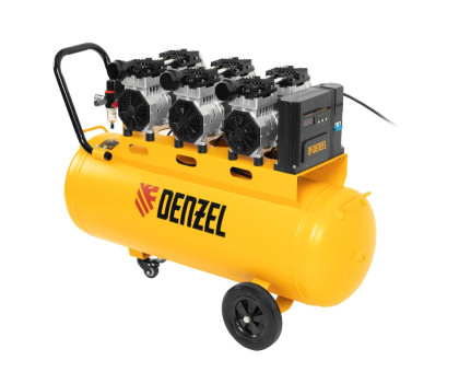Компрессор безмаслянный малошумный DLS 2250/100,2250 Вт,3х750,100 л,410 л/мин блок упр/Denzel 58029 