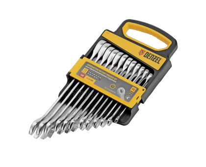 Набор ключей комбинированных трещоточных 6-19 мм, 12 шт., CrV, матовый хром//Denzel 14722