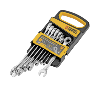 Набор ключей комбинированных трещоточных 6-19 мм, 8 шт., CrV, матовый хром//Denzel 14721