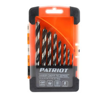 Набор сверл по дереву PATRIOT спирал, Wобразная заточка,8 шт: 3, 4, 5, 6, 7, 8,9, 10мм, в пласт бокс