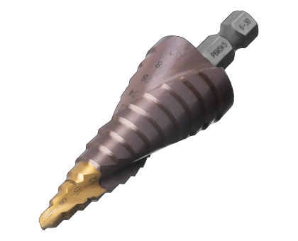 Сверло ступенчатое, 6-8-10-12-14-16-18-20-22-24-26-28-30мм, Р6М5К5, 6-гр. хвостовик// Denzel 723614	