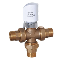 Зонный вентиль 3-х ходовой, резьбовой со сгонами НР-НР-НР с сервоприводом 3/4"  (LL9091) 