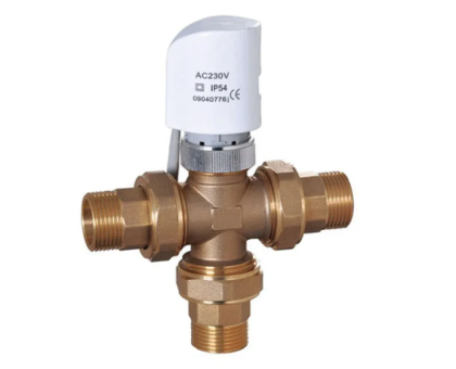 Зонный вентиль 3-х ходовой, резьбовой со сгонами НР-НР-НР с сервоприводом 3/4"  (LL9091) 