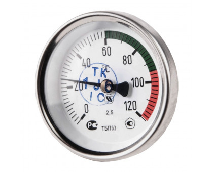 Термометр биметаллический ТБП-Т-100 (120С, ножка 50, с задним подключением осевой)