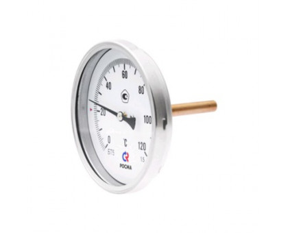 Термометр биметаллический РОСМА БТ51, D100, L= 64 мм, G 1/2", 0-160°С, кл. 1,5										