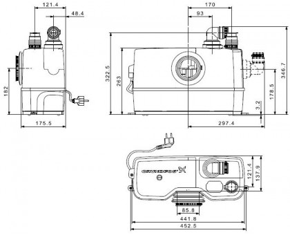 Установка канализационн SOLOLIFT2 WC-1 Grundfos(2 точки,измельчит,до 50° ) 8.5 м