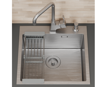 Кухонная мойка нерж.сталь сатин D&K DKS505004, в комплекте с сифоном, корзиной, дозатором