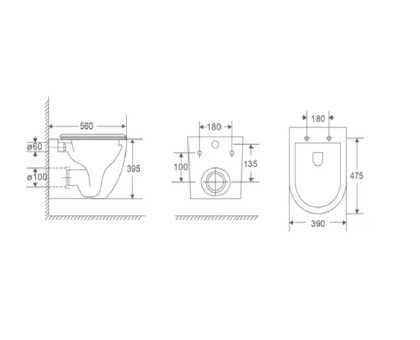 Унитаз подвесной безободковый (торнадо) DQ Grimm 560*390*395мм, сиденье микролифт, белый DT1386516