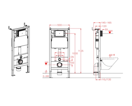 Рама Calypso BETA для скрытого монтажа подвесн унитаза 500x1125мм. Без кнопки CS501A 