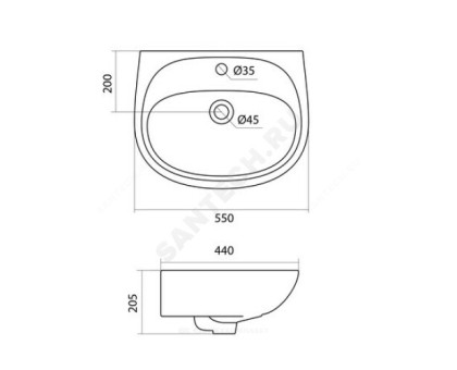 Умывальник Анимо 55 1/отв 2/вел в/к Сантек 1.WH11.0.502
