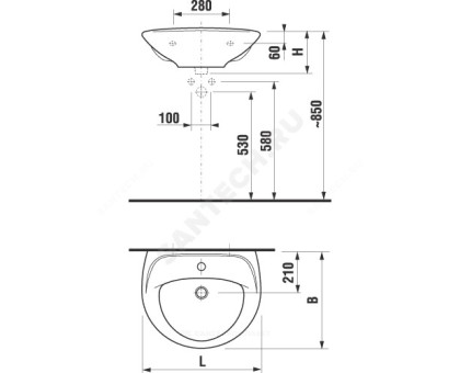 Умывальник Lyra 1 отверстие 2 величины  550x450x190 Jika 8.1427.1.000.104