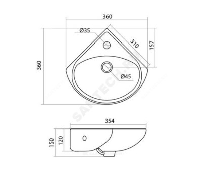 Умывальник Угловой 1-ой вел. 1-отв."Ирис-36"  (Santek)