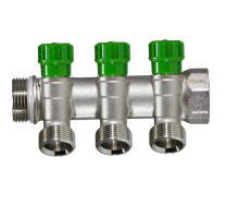 Коллектор с регул. вентилями под 45* 1" х 3/4" под евроконус,3 выхода,никелиров MR135NE-1-3 TIM 