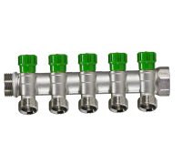 Коллектор с регул. вентилями под 45* 1" х 3/4" под евроконус,5 выхода,никелиров MR135NE-1-5 TIM 