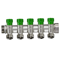 Коллектор с регул. вентилями под 45* 1" х 3/4" под евроконус,5 выхода,никелиров MR135NE-1-5 TIM 