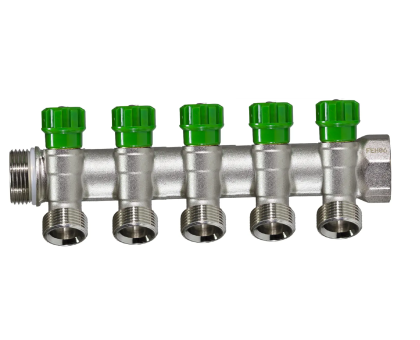 Коллектор с регул. вентилями под 45* 1" х 3/4" под евроконус,5 выхода,никелиров MR135NE-1-5 TIM 