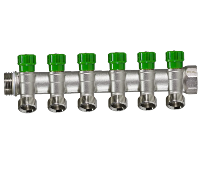 Коллектор с регул. вентилями под 45* 1" х 3/4" под евроконус,6 выхода,никелиров MR135NE-1-6 TIM 