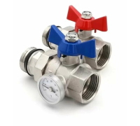 Кран для коллектора прямой с полусгоном и термометром M308-4T TIM комплект 2 шт.