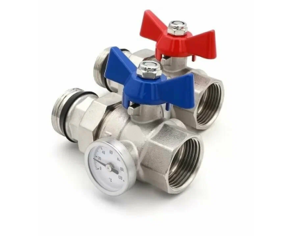 Кран для коллектора прямой с полусгоном и термометром M308-4T TIM комплект 2 шт.