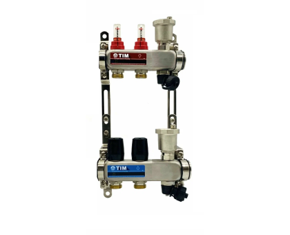 Коллекторная группа 1"х3/4"  2 выхода, без кранов "КВАДРАТ", нержавеющая сталь KCS5002 TIM 