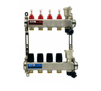 Коллекторная группа 1"х3/4"  4 выхода, без кранов "КВАДРАТ", нержавеющая сталь KCS5004 TIM