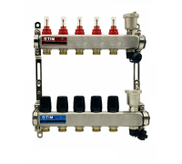 Коллекторная группа 1"х3/4"  5 выходов,без кранов "КВАДРАТ", нержавеющая сталь KCS5005 TIM