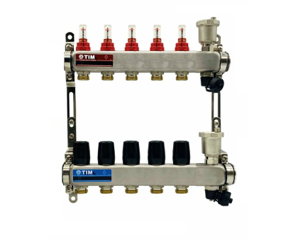 Коллекторная группа 1"х3/4"  5 выходов,без кранов "КВАДРАТ", нержавеющая сталь KCS5005 TIM