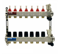 Коллекторная группа 1"х3/4"  7 выходов, без кранов "КВАДРАТ", нержавеющаяя сталь KCS5007 TIM