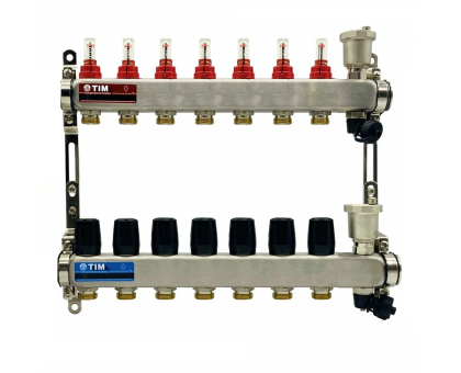 Коллекторная группа 1"х3/4"  7 выходов, без кранов "КВАДРАТ", нержавеющаяя сталь KCS5007 TIM