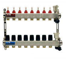 Коллекторная группа 1"х3/4"  8 выходов, без кранов "КВАДРАТ", нержавеющаяя сталь KCS5008 TIM