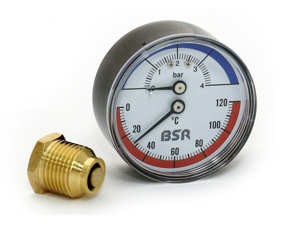 Термоманометр BSR 120°C, 4 бар, 1/2", Ø 63, аксиальный 