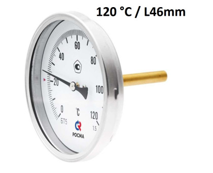 Термометр биметаллический РОСМА БТ51, D100, L= 46 мм, G 1/2", 0-120°С, кл. 1,5										