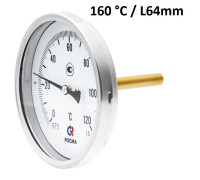 Термометр биметаллический РОСМА БТ51, D100, L= 64 мм, G 1/2", 0-160°С, кл. 1,5										