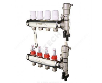 Коллекторная группа НЕРЖ VALTEC со встр. расх. в сборе, 1"х 7 вых. Евроконус 3/4" VTc.589.EMNX.0607 Коллекторная группа НЕРЖ VALTEC со встр. расх. в сборе, 1"х 7 вых. Евроконус 3/4" VTc.589.EMNX.0607