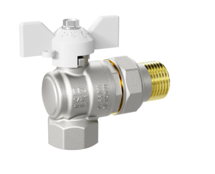 Кран шаровой латунный угловой LD Pride 47.15.ВГШ.У.Б Ду 15 Ру 40 бабочка-амер (white) LD 47.206.15 W