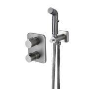 Смеситель Lemark Bronx LM3740GM с гигиеническим душем термостатический, встраиваемый