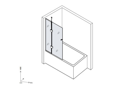 Шторка на ванну стеклянная D&K Matrix DG1109025, 1400*900мм (450*450мм), с фиксированной и подвижной