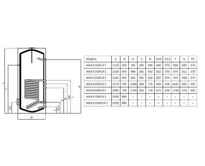 Бойлер косвенного нагрева (479,3 л) с 1-м теплообменником TAEN MAXX 500/K1/F1 