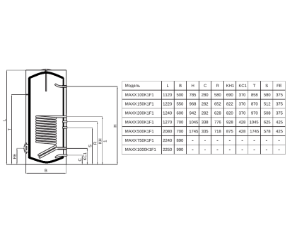 Бойлер косвенного нагрева (730 л) с 1-м теплообменником TAEN MAXX 750/K1/F1